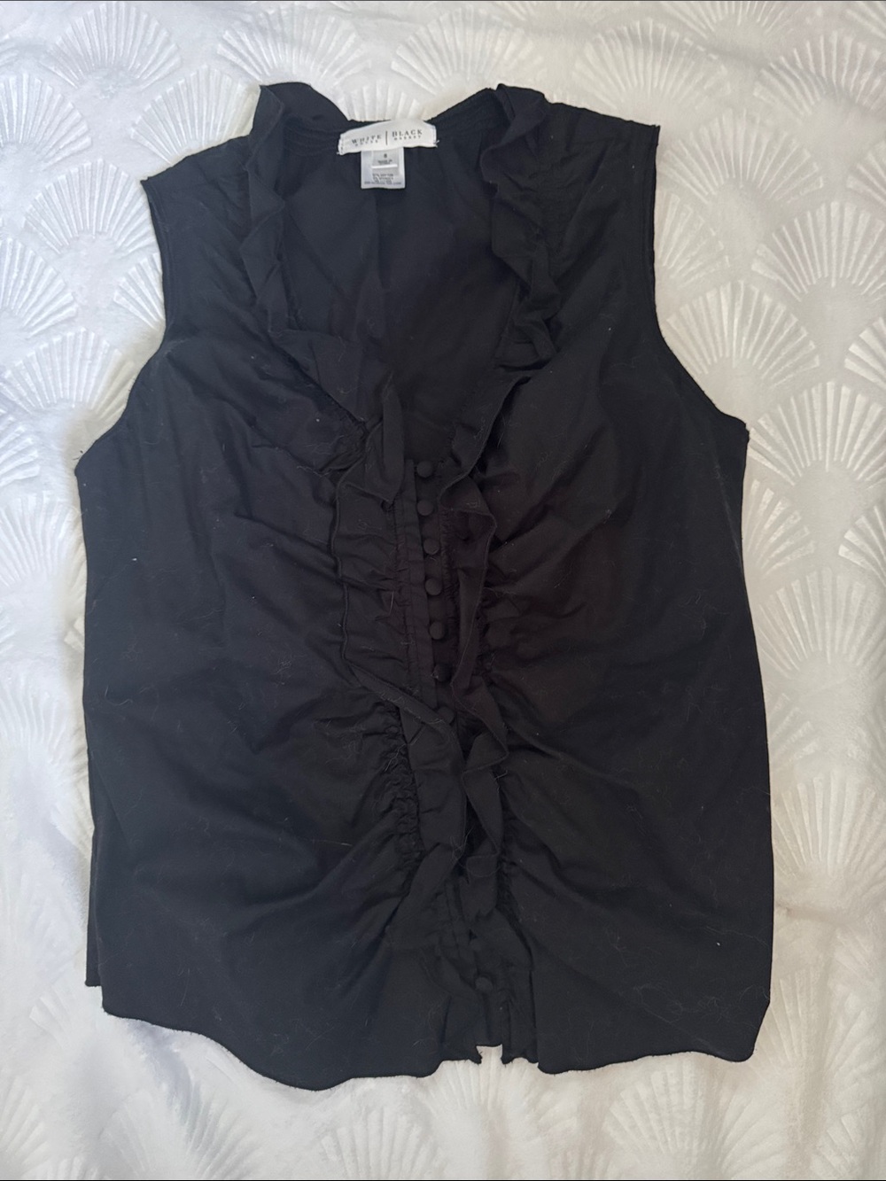 Black Ruffle-Front Sleeveless Blouse-White House Black Market
